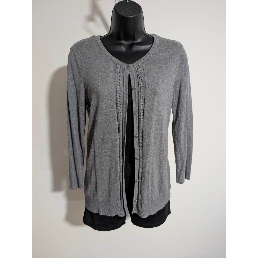 New York & Company Gray Cardigan Sweater 3/4 Sleeve Button Front Medium